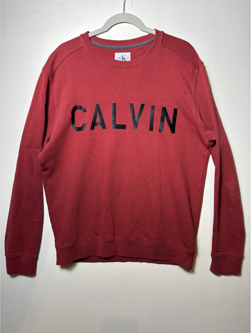 Calvin Klein Jeans Logo Sweatshirt Mens Large Red Crewneck